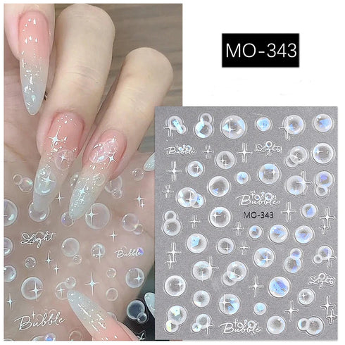 5D Embossed Nail Art Stickers - Semi-Transparent White Bowknots Adhesive Sliders for Creative Manicure Decorations and Nail Art Accessories