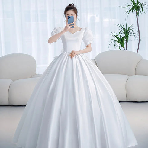 Vintage Princess Wedding Dress Satin Gown with Beading Plus Size
