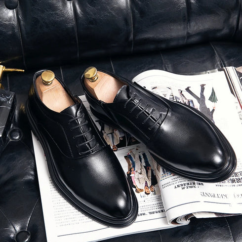 Men's Casual Business Formal Oxford Shoes - Low Top Pointed Toe Leather Wedding and Office Shoes for Spring and Autumn