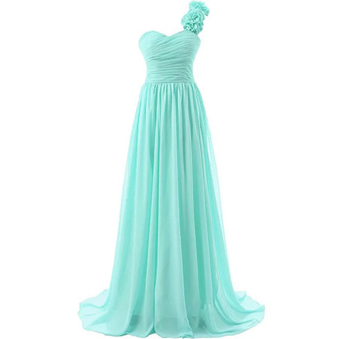 Chiffon Off-Shoulder A-Line Dress With Floral Pleats Floor-Length Corset Back Bridesmaid Dress