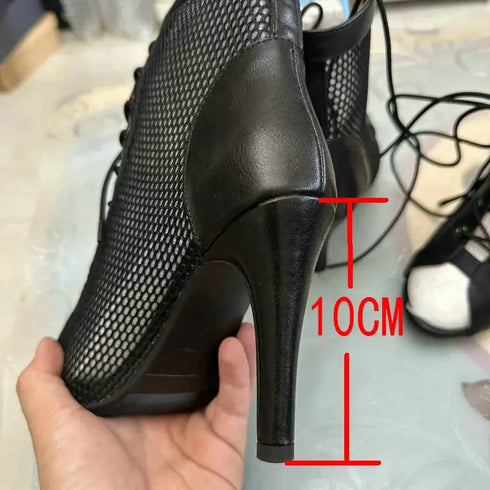 Sexy High Heels Hollow Mesh Sandals for Summer Fashion Comfort Peep Toe Stilettos Jazz Dance Female Shoes Plus Size