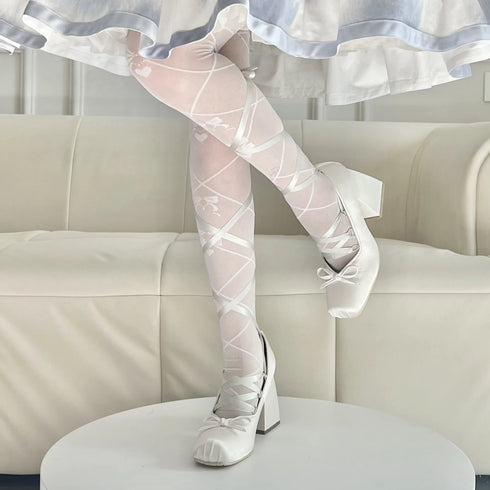 Elegant Chunky Heels Lolita Pumps for Women - Lace-Up Ballet Style Single Shoes for Spring and Autumn Parties, Fashionable French-Inspired Footwear with Square Toe and Super High Heel