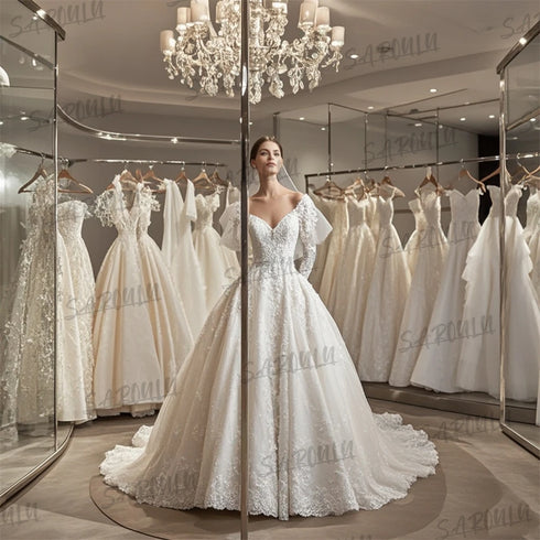 Graceful Floral A Line Wedding Dress with Sheer Back Gown