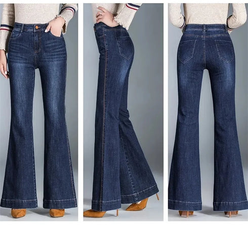 Autumn Winter Women’s Wide Leg Flare Jeans – High Waist Denim Trousers for Casual Fall Outfits and Styling Ideas