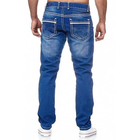 Solid Stretch Denim Straight Jeans for Men - Casual Business and Daily Wear Trousers