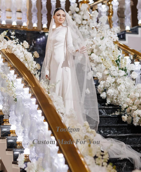 Modest Muslim Wedding Dresses For Bride High Neck Long Sleeves