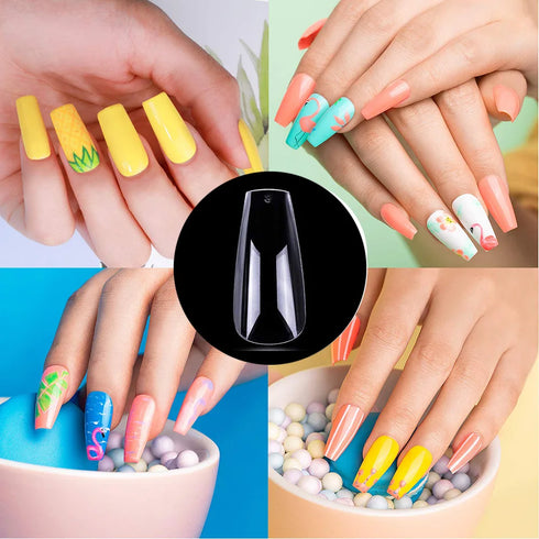 120pcs Coffin Shape Clear Full Cover Fake Nails - Long Press On Acrylic Nail Tips for Autumn Nails