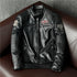 Vintage Genuine Leather Biker Jacket for Men – Slim Fit Cowhide Motorcycle Outerwear with Pockets and Embroidery Details for All Seasons