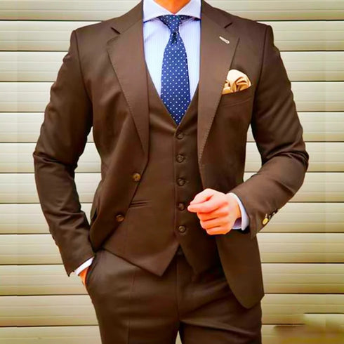 Coffee 3 Piece Slim Fit Groom Tuxedo Suit Set for Men Formal Business Party Wear