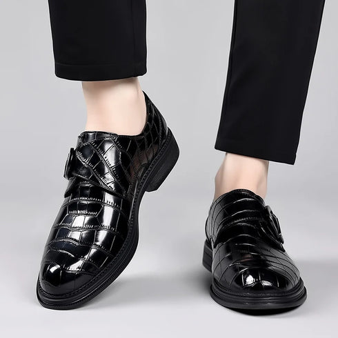 Formal Men's Loafers Handmade Leather Casual Footwear Driving Shoes with Metal Buckle