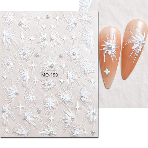 5D Embossed Nail Art Stickers - Semi-Transparent White Bowknots Adhesive Sliders for Creative Manicure Decorations and Nail Art Accessories