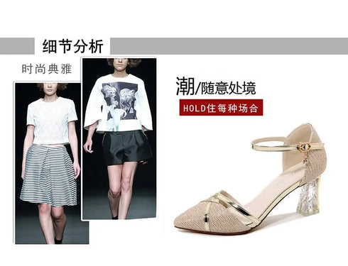 Gold Women Sandals Party High Heels Slip-On Sexy Shoes