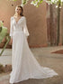 Charming Customized Beach Bridal Gowns with Long Sleeves and V Neckline