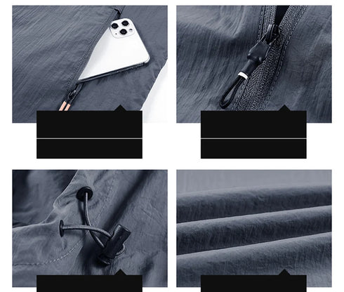 Lightweight Summer Outdoor Windbreaker Jacket for Men - Quick Dry, Sun-Protective, Ideal for Hiking, Fishing, Cycling, and Gym Activities with Hooded Design