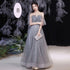 Off Shoulder Lace Illusion A Line Dress Floor Length Glitter Tulle Bow Bridesmaid Dress
