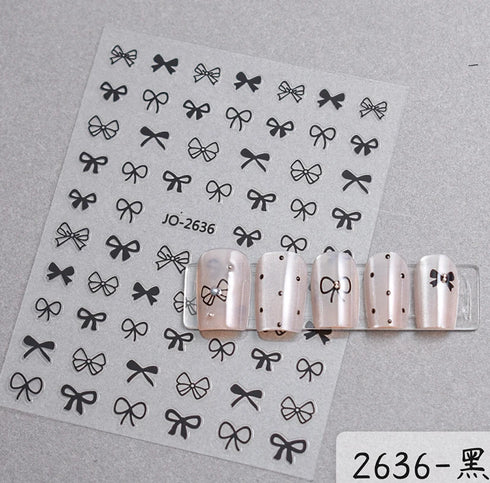 5D Embossed Nail Art Stickers - Semi-Transparent White Bowknots Adhesive Sliders for Creative Manicure Decorations and Nail Art Accessories