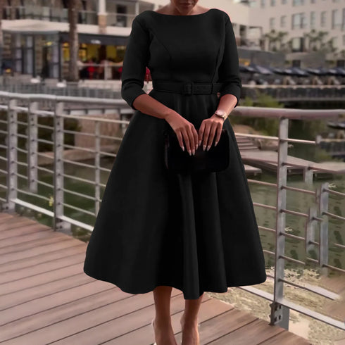 Elegant Women Party Dresses A Line with Waist Belt for Classy Office and Wedding Guests