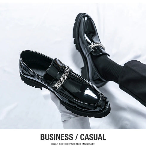 Men's Thick Sole Patent Leather Oxfords - Stylish Slip-On Derby Shoes for Casual and Formal Occasions, Height Increasing Loafers for Ultimate Comfort and Fashion