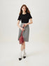FSLE【4 Colors】Women Round Neck Casual Grey Summer T-Shirt Black Cotton Square Neck Short Sleeve Elastic Tees 24FS12797+24FS12798