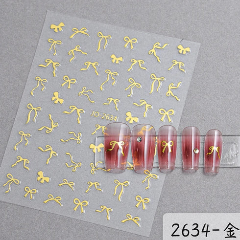 5D Embossed Nail Art Stickers - Semi-Transparent White Bowknots Adhesive Sliders for Creative Manicure Decorations and Nail Art Accessories
