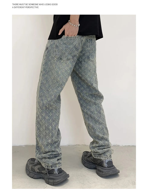 Black Men's Designer Jeans Straight Leg Baggy Denim Trousers