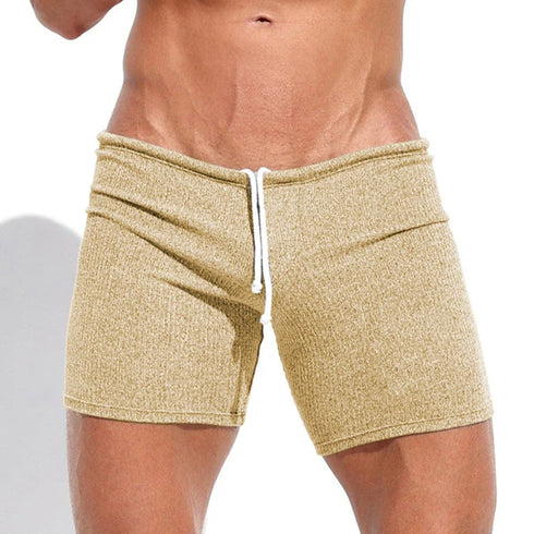 Mens Sexy Drawstring Ribbed Sleepwear Shorts Gym Sportswear