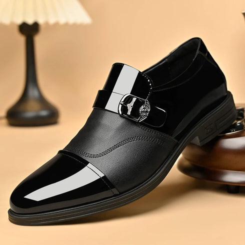 Italian Buckle Loafers for Men Stylish Leather Casual Dress Shoes for Business and Leisure