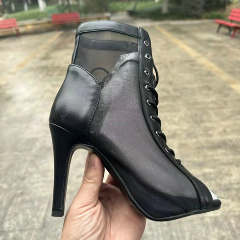 Sexy High Heels Hollow Mesh Sandals for Summer Fashion Comfort Peep Toe Stilettos Jazz Dance Female Shoes Plus Size