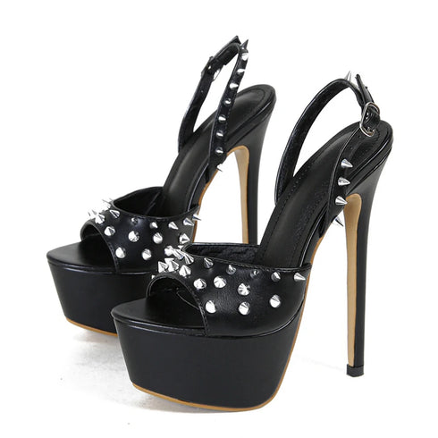 Sexy Peep Toe Platform Sandals Rivet Buckle Strappy Heels