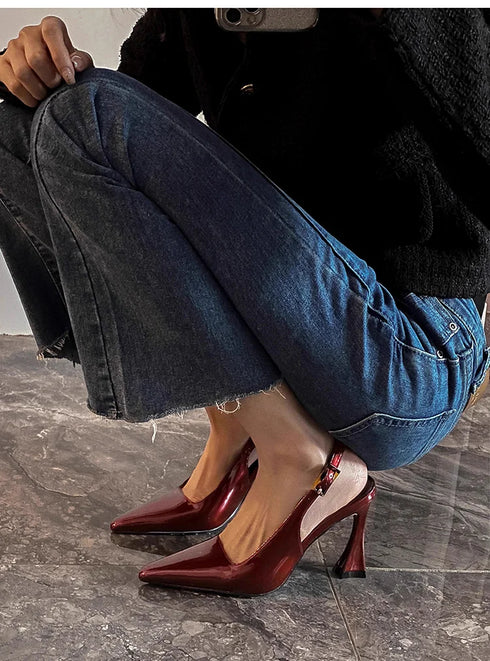 Elegant Pointed Toe Women Sandals Square Heel Strappy