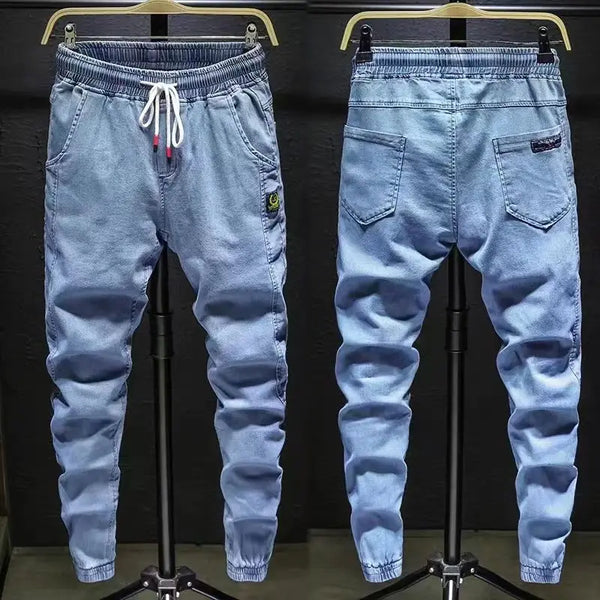 Casual Drawstring Jeans With Elastic Waist Harem Cowboy Denim Jeans