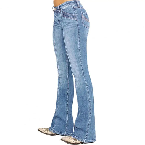 Women's Low Waist Boot Cut Jeans Slim Stretch Denim Trousers