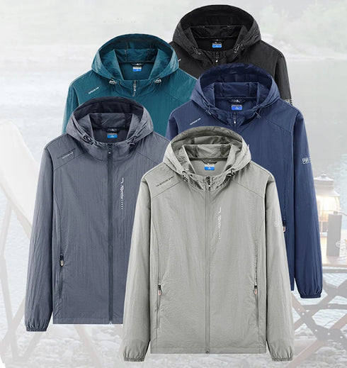Lightweight Summer Outdoor Windbreaker Jacket for Men - Quick Dry, Sun-Protective, Ideal for Hiking, Fishing, Cycling, and Gym Activities with Hooded Design