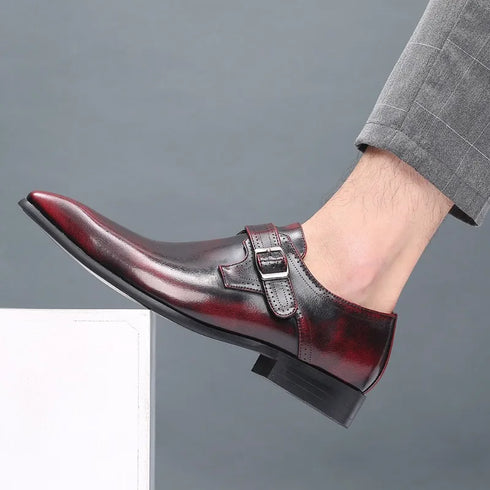 Men Pointed Toe Leather Shoes Slip On Low Heel Footwear