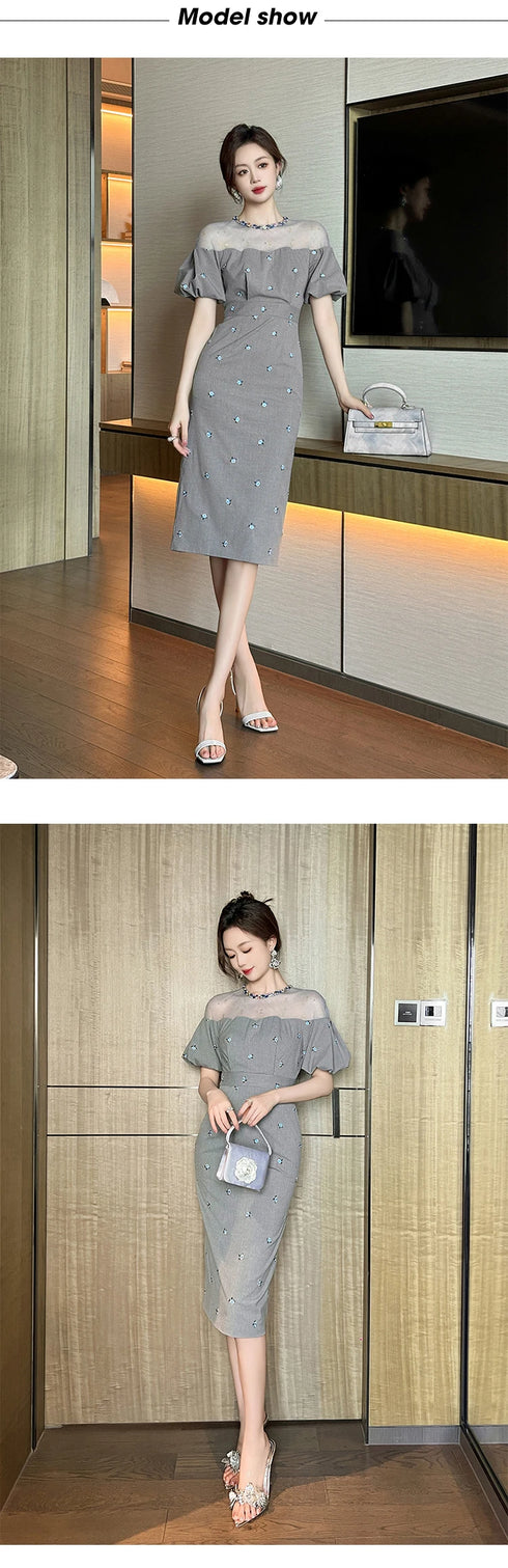 Work Style Striped Floral Formal Occasion Dress Women Clothes