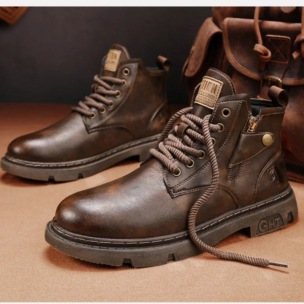 Men's Retro Style High Top Biker Boots for Winter Riding