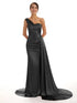 Satin Off-Shoulder Backless Pleated Bridesmaid Dress With Sweep Train Elegant Evening Gown