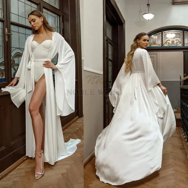 Chiffon Satin Bride Robe with Long Sleeve Jacket Wedding Gowns and Nightgown Lingerie