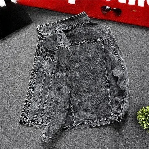 Men's Slim Fit Ripped Denim Jacket with Print for Hip Hop Style - Trendy Outerwear for Dance and Casual Wear