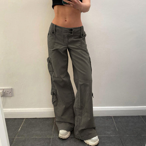 Vintage-Inspired Low Waist Y2K Cargo Pants for Women - Trendy Straight Denim Jeans with Pockets for Effortless Streetwear Looks and Fall Outfits with Jeans