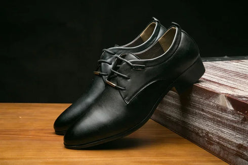 Elegant PU Patent Leather Oxfords for Men - Lace-Up Casual Business Dress Shoes for Office Work, Parties, and Weddings