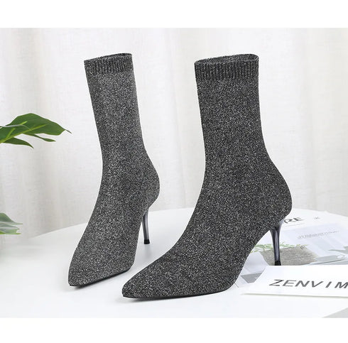 Sexy Sock Boots Knitting Stretch High Heels for Women Fashion Shoes Ankle Boots