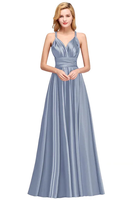 Plus Size Bridesmaid Dresses Convertible Backless Infinity Multiway Floor Length Silk Gown