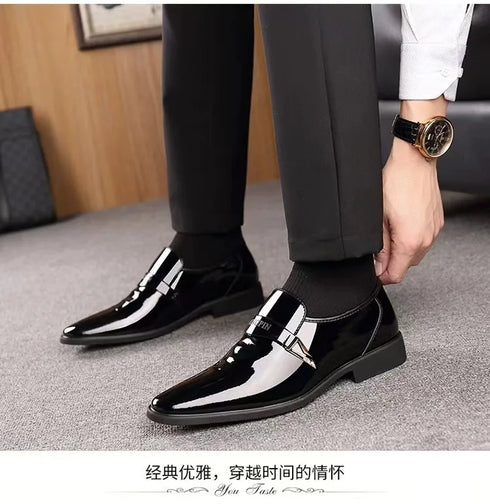Men's Lacquer Leather Business Shoes Slip-On Korean Edition British Style