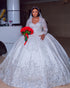 Customized Luxury Plus Size Ball Gowns Wedding Dress V Neck Long Sleeve Bridal Gown Beaded Lace Detail