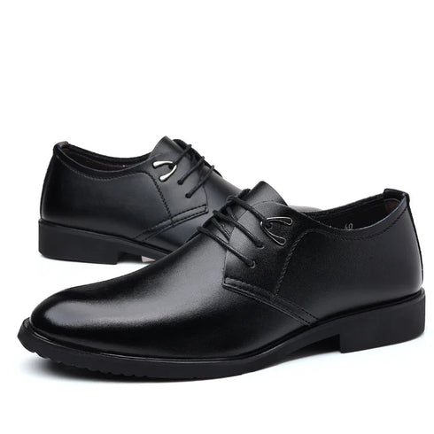 Leather Men Casual Shoes Breathable Formal Dress Shoes Lace-Up Non-Slip Driving Footwear