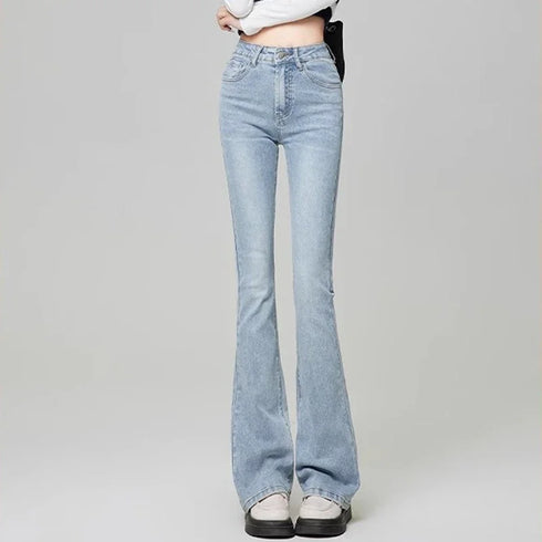 Korean Style Women's Grunge Flare Jeans - Y2K Bell Bottom Trousers for All Seasons, Perfect for Fashionable Streetwear and Fall Outfit Inspiration
