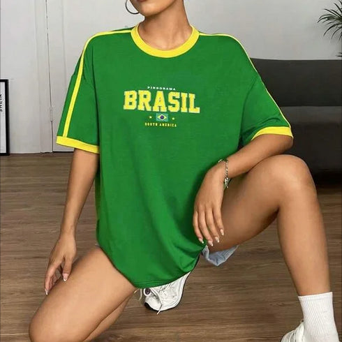 Europe and the United States loose letters yellow green top Y2K women's summer T-shirt sexy clothing street