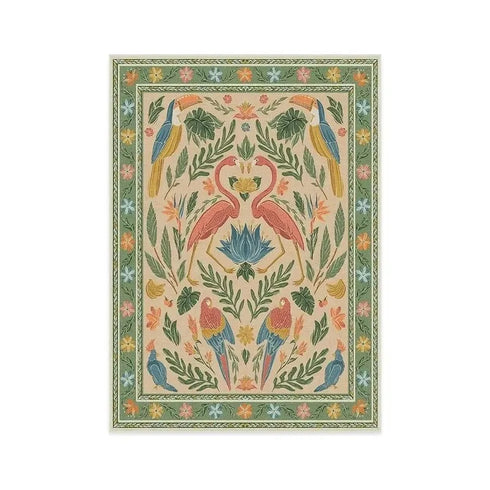 American Pastoral Style Flora Fauna Print Area Rug for Living Room and Bedroom Decor