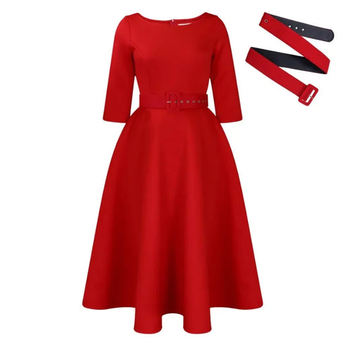 Elegant Women Party Dresses A Line with Waist Belt for Classy Office and Wedding Guests